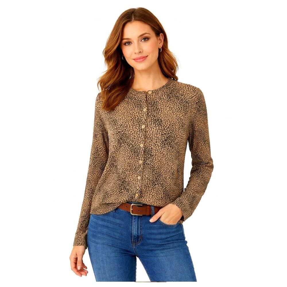 Vintage 1990s Talbots Made In Italy Animal Print Wool Blend Cardigan Sweater M E
